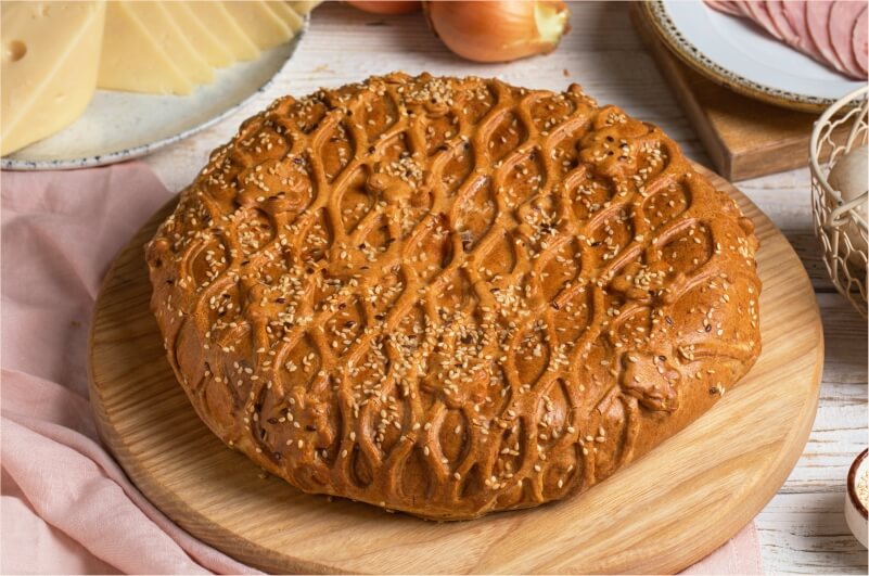 Курник с ветчиной, сыром и грибами 1,4 кг